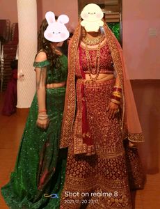 Shimmery Crop Top Lehenga With Dupatta Set 💚