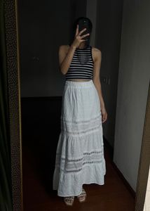 NEW LOOK Eyelet Lace Tiered White Maxi Skirt🤍