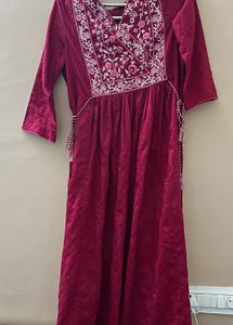 Maroon Embroidered Kurta