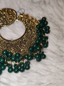 Green Beaded Jhumka Earrings