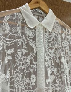 Zara White Embroidered dress