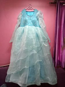 NEW SKY BLUE LAYER DESIGN GOWN WITH NECK DUPATTA