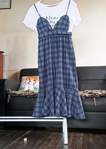 Checked Flare Dress With T Shirt Attached