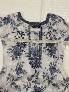 Libas Printed Gown/Kurta White And Blue