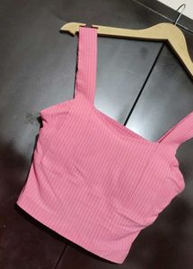 Pink Striped Light Padded Crop Top For 32 Bust