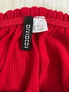 H&amp;M Red ruched off the shoulder bardot top