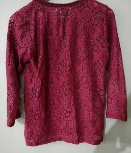 Maroon Semi-Sheer Lace Top