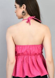 Halter Neck Open Back Gathered Empire Top