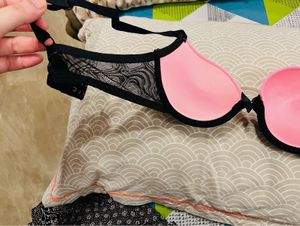 Pink And Black Bra With Lace Pattern