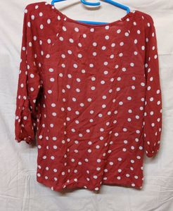 “Fame Forever” Brown Polka Button Up Top