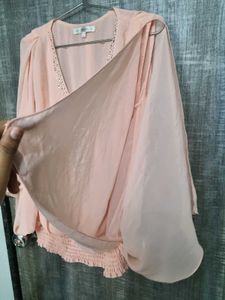 Peach-Pink Chiffon V-Neck Top