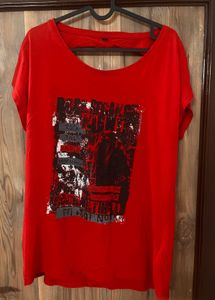 Open-Back Red Graphic Tee