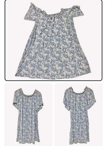 Blue Floral Off Shoulder Dress