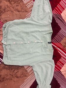 Mint Green Button-Up Crop Top