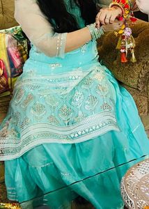 Teal Tissue Silk Kurta