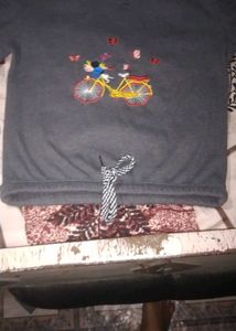 Gray Embroidered Bike T-Shirt