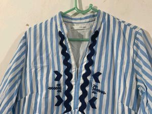blue and white stripping frock with lining