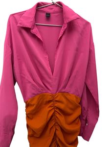 SHEIN Color Block Ruched Mini Dress Fit To S N M