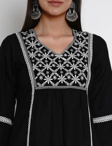 Bhama Couture Women Black Embroidered Kurta with P