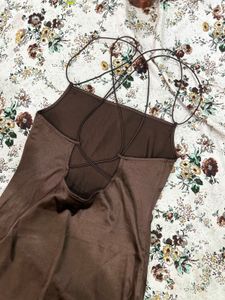 Brown Cami Dress With Sexy Back