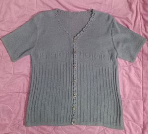 Grey Knit Top Crochet Casual