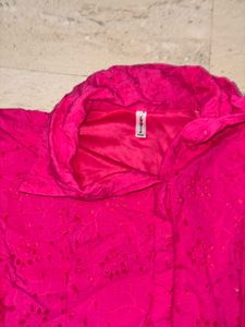 Hot Pink Schiffli Shirt Dress