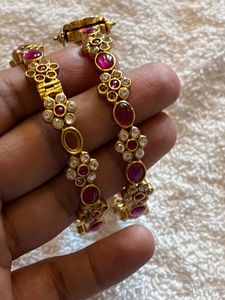Gold & Ruby Floral Bangle Set