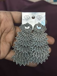 Silver Peacock Earrings
