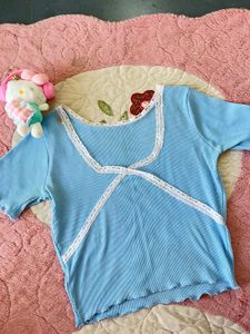 Cute Blue Lace Trim Top