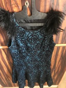 Feather Accent Teal Rose Dress