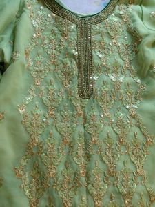 Green &amp; Gold Embroidered Sharara Kameez