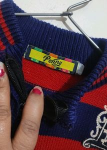 Red &amp; Navy Blue Wool Zipper Sweatshirt