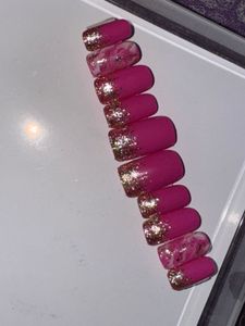 Pink &amp; Gold Glitter Press-On Nails