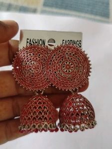 Red Jhumka Earrings