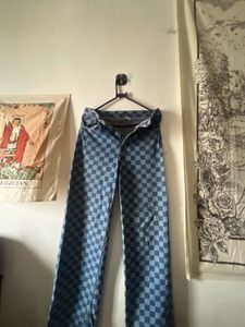 Checkered Denim Pants