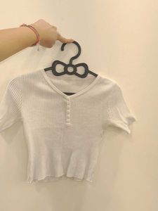 White Ribbed Crop Top