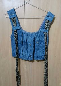 Denim & Leopard Top