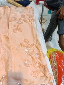 Peach Embroidered Sharara Party Wear Dress