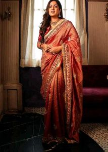 Stunning Red &amp; Gold Silk Blend Saree