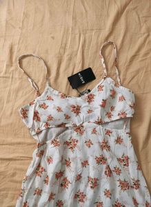 Spaghetti Strap Floral Print Cut-Out A-Line Dress