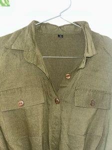 Olive Green Utility Shirt Dress – Size M