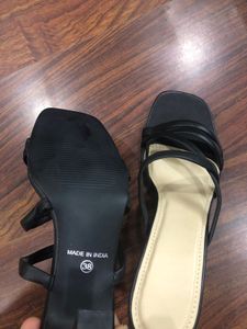 New Black Strappy Heeled Mules EU38