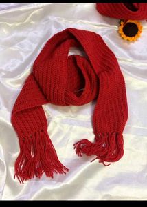 Red Knitted Scarf with Tassels