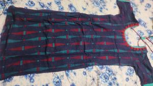 Blue Cotton Kurta With 3/4 Hands Design