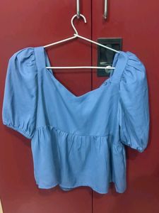Blue Puff Sleeve Top