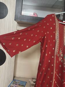 Elegant Red Embroidered Kurta with tag