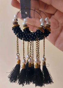 Black Beaded Hoop Earrings