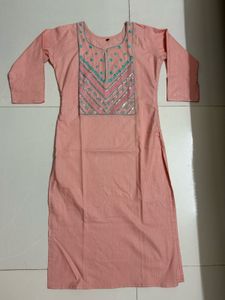 Peach Embroidered Kurta