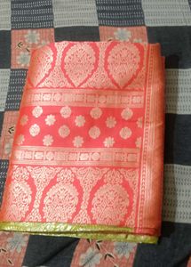 Green With Pinkish Red Saree