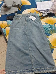 Distressed Denim Midi Skirt